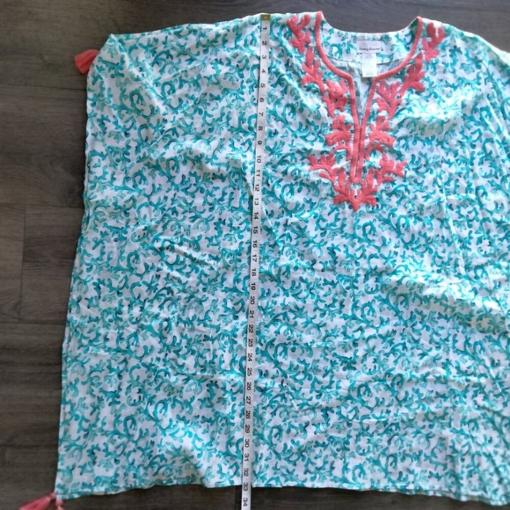 Tommy Bahama Coral Scrolls Cabana Embroidered Cotton Tunic Swim Cover Up Sz S/M - Picture 10 of 11